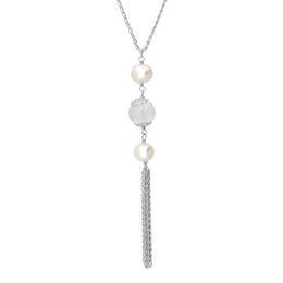 Sterling Silver Pearl Triple Stone Tassel Drop Necklace N825