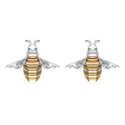 Sterling Silver Rose Gold Plated Bee Stud Earrings, E2577.
