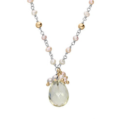 Sterling Silver Rose Gold Plated Oval Quartz Beaded Drop Necklace N824