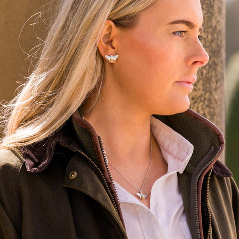 Sterling Silver Swarovski Crystal Enamel House Style Bee Necklace. P2923C.