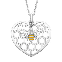Sterling Silver Swarovski Crystal House Style Bee in Beehive Heart Necklace. P2924C.