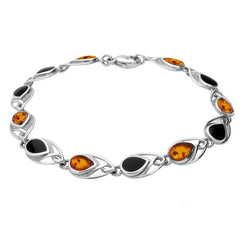 Sterling Silver Whitby Jet Amber Celtic Twelve Stone Pear Bracelet, B599.