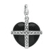 Sterling Silver Whitby Jet One Marcasite Large Cross Heart Charm, G785.