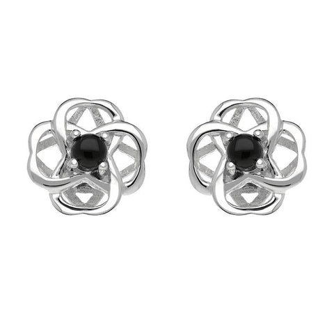 Sterling Silver Whitby Jet Open Round Flower Earrings E2567