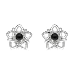 Sterling Silver Whitby Jet Open Star Flower Stud Earrings E2566