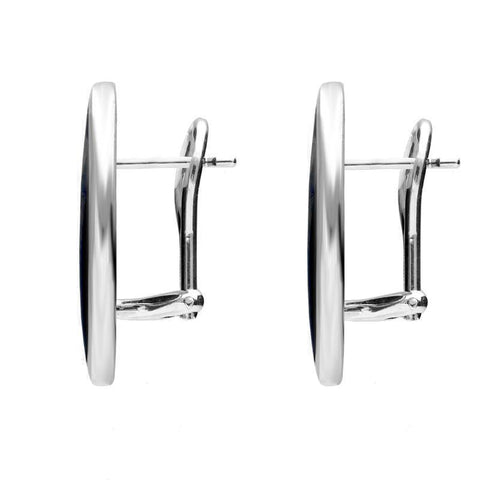 Sterling Silver Whitby Jet Oval Flat Omega Stud Earring, E084.