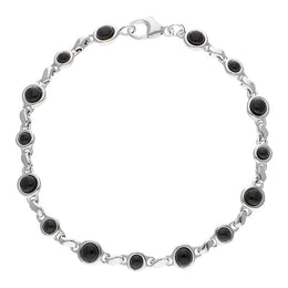 Sterling Silver Whitby Jet Round Bead Link Bracelet, B884.