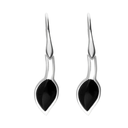Sterling Silver Whitby Jet Small Leaf Drop Earrings, E1111