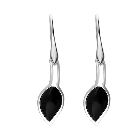 Sterling Silver Whitby Jet Small Leaf Drop Earrings, E1111