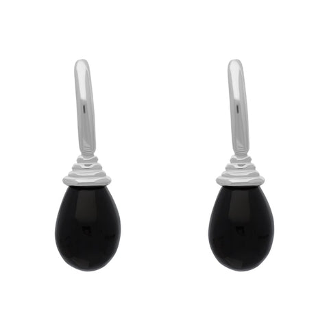 Sterling Silver Whitby Jet Tear Drop Hoop Earrings EUNQ0000912