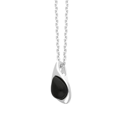 Sterling Silver Whitby Jet Teardrop Pendant, P2529_3