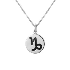 Sterling Silver Whitby Jet Zodiac Capricorn Round Necklace, P3599.