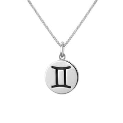 Sterling Silver Whitby Jet Zodiac Gemini Round Necklace, P3609.