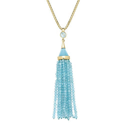 Sterling Silver Yellow Gold Vermeil Blue Topaz Round Cascade Tassel Necklace PUNQ0005272