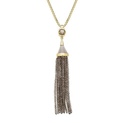 Sterling Silver Yellow Gold Vermeil Smokey Quartz Round Cascade Tassel Necklace PUNQ0005273