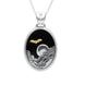 Sterling Silver 9ct Yellow Gold Whitby Jet Oval Moon Bat Necklace. P1777C