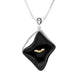 Sterling Silver 9ct Yellow Gold Whitby Jet Rough Oblong Bat Necklace PUNQ0005553