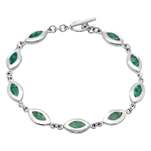 Sterling Silver Amazonite Framed Nine Stone Marquise Bracelet, B462