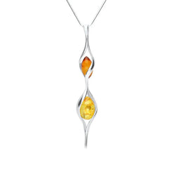 Sterling Silver Amber Double Graduated Twist Bead Necklace P1953