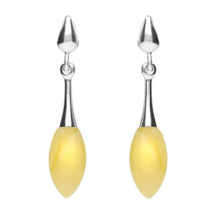 Sterling Silver Amber Long Slim Marquise Drop Stud Earrings. E2344