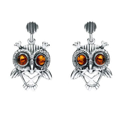 Sterling Silver Amber Orange Owl Stud Earrings E2329