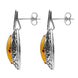 Sterling Silver Amber Ornate Edge Oval Drop Earrings, E2174.