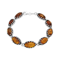 Sterling Silver Amber Oval Wave Bracelet B1138