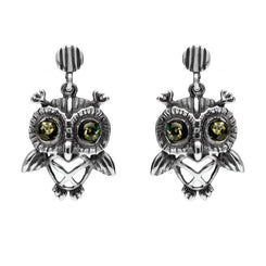 Sterling Silver Amber Owl Stud Earrings