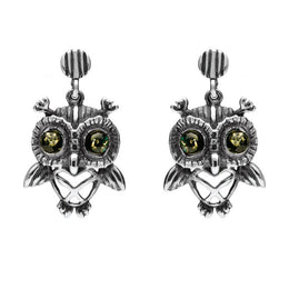Sterling Silver Amber Owl Stud Earrings