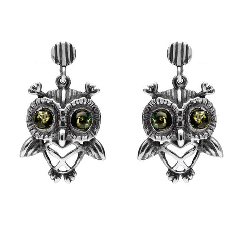 Sterling Silver Amber Owl Stud Earrings