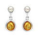 Sterling Silver Amber Pearl Drop Earrings, E1892.