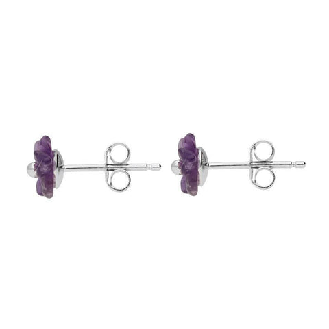 Sterling Silver Amethyst Tuberose Carnation Stud Earrings, E2162.