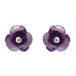 Sterling Silver Amethyst Tuberose Clover Stud Earrings, E2159.