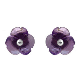 Sterling Silver Amethyst Tuberose Clover Stud Earrings, E2159.
