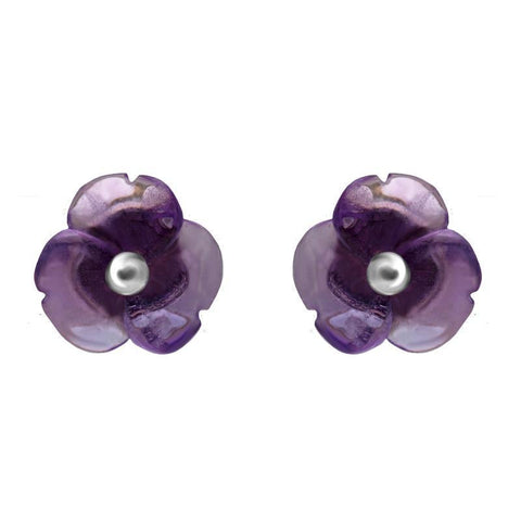 Sterling Silver Amethyst Tuberose Clover Stud Earrings, E2159.