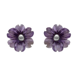 Sterling Silver Amethyst Tuberose Dahlia Stud Earrings, E2155.