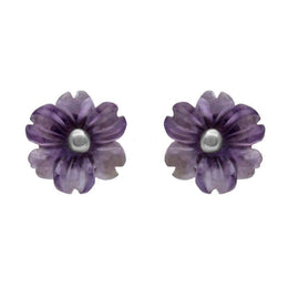 Sterling Silver Amethyst Tuberose Dahlia Stud Earrings, E2155.
