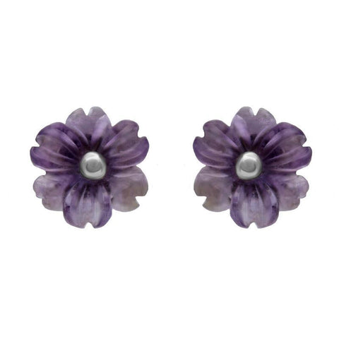 Sterling Silver Amethyst Tuberose Dahlia Stud Earrings, E2155.