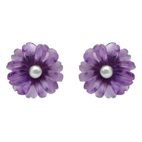 Sterling Silver Amethyst Tuberose Daisy Stud Earrings, E2161.