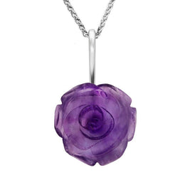 Sterling Silver Amethyst Tuberose Large Rose Necklace, P2849.