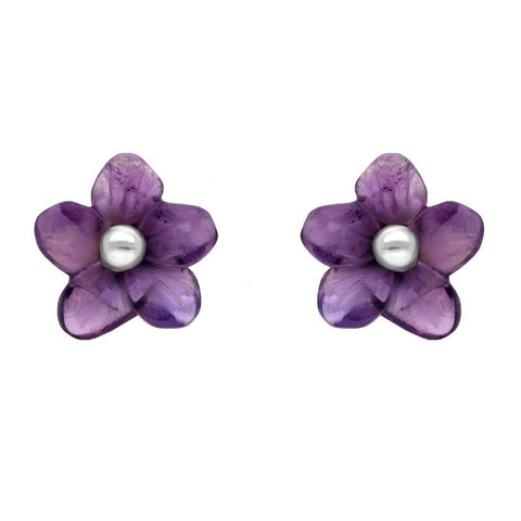 Sterling Silver Amethyst Tuberose Pansy Stud Earrings, E2152.