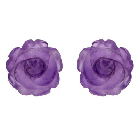 Sterling Silver Amethyst Tuberose Rose Stud Earrings, E2150.