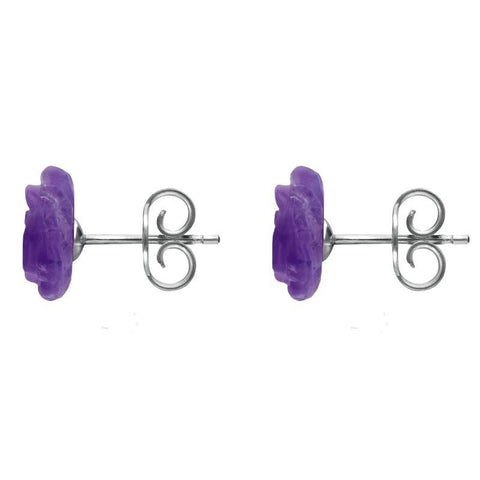 Sterling Silver Amethyst Tuberose Rose Stud Earrings, E2150.
