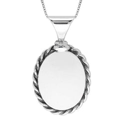 Sterling Silver Bauxite Large Oval Rope Edge Necklace, P131