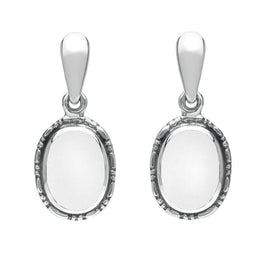 Sterling Silver Bauxite Oval Rope Edge Drop Earrings E148