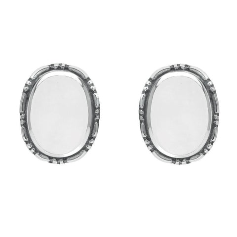 Sterling Silver Bauxite Oval Rope Edge Stud Earrings E141