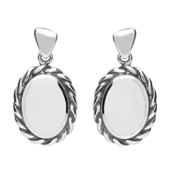 Sterling Silver Bauxite Oval Rope Edge Triangle Bail Drop Earrings. E286.