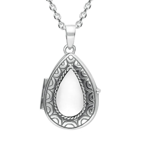 Sterling Silver Bauxite Pear Stone Pattern Edge Locket P2098