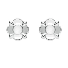 Sterling Silver Bauxite Round Four Petal Flower Stud Earrings E1624