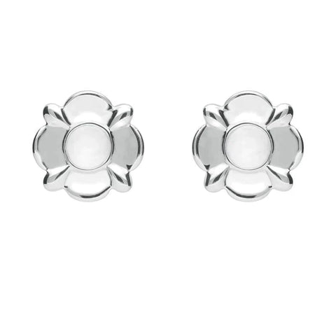 Sterling Silver Bauxite Round Four Petal Flower Stud Earrings E1624